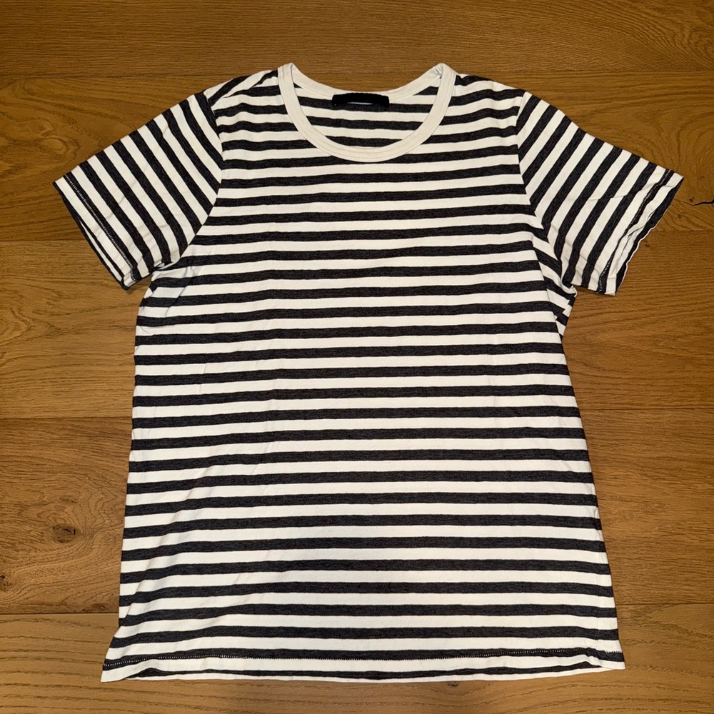Jenni Kayne Charcoal and Cream Striped Slim Tee